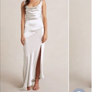 White sleeveless bec+bridge hi-lo silky dress